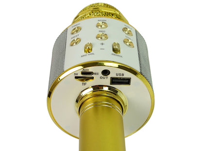 Wireless Microphone USB Speaker Karaoke Recording Model WS-858 Gold