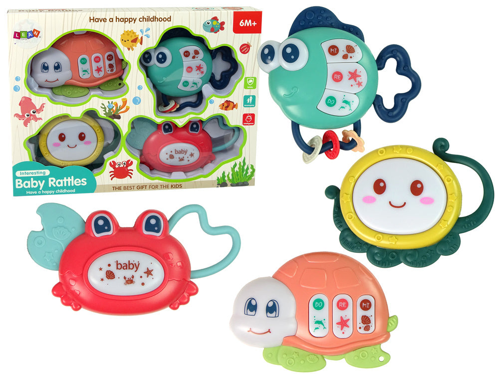 Baby Rattles Set of 4 Pieces Tortoise Fish Sea Animals Teether