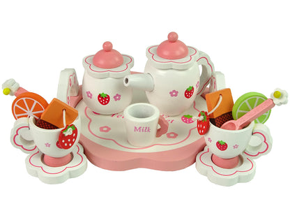 Wooden Tea Set Pink Flowers Pitcher Tray