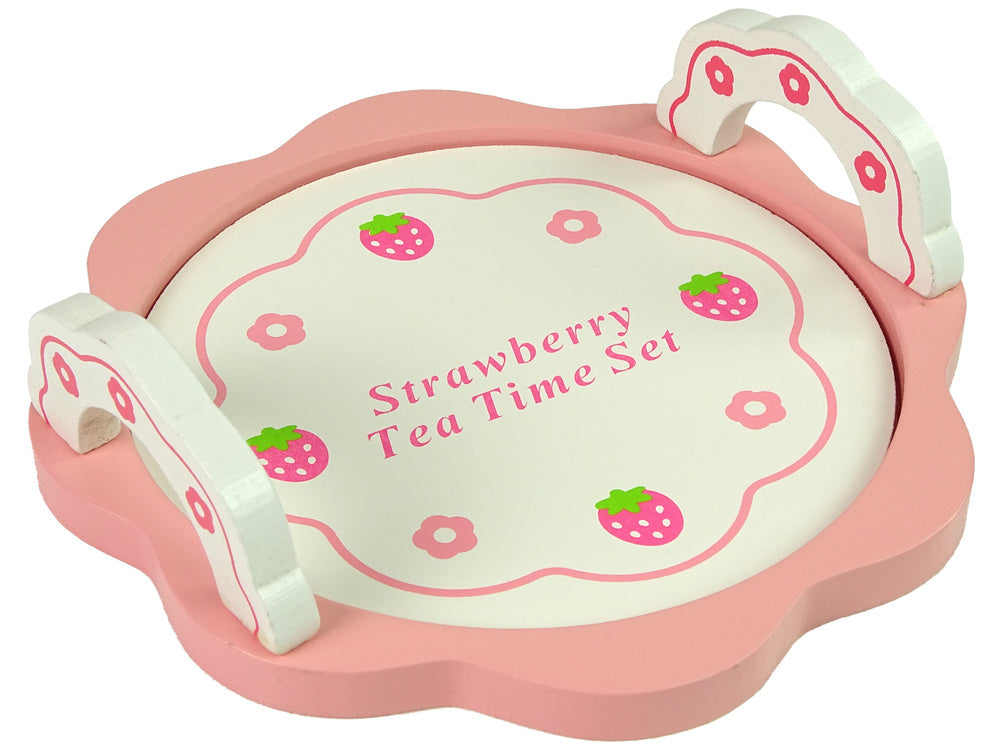 Wooden Tea Set Pink Flowers Pitcher Tray