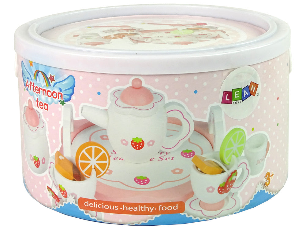 Wooden Tea Set Pink Flowers Pitcher Tray