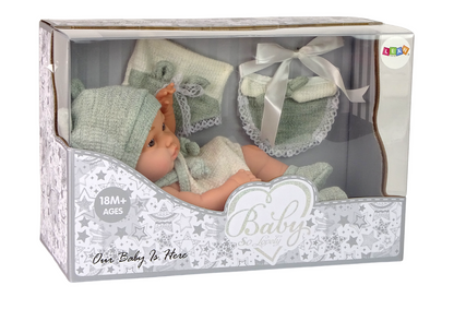 Panenka miminko v zeleném svetříku a čepičce 30 cm