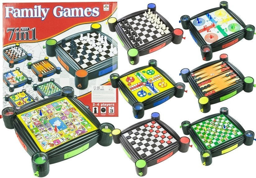 Games Set 7in1 Checkers Chinese Snakes and Ladders