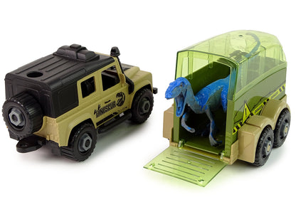 Terénní auto s přepravníkem dinosaurů – DIY stavebnice