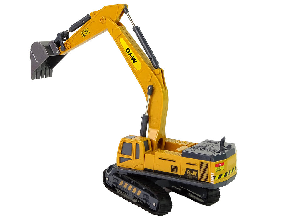 Žlutý bagr na pásech 1:55 – stavební vozidlo Caterpillar