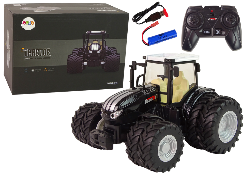 RC traktor na dálkové ovládání 2.4G s kovovým tělem – černý