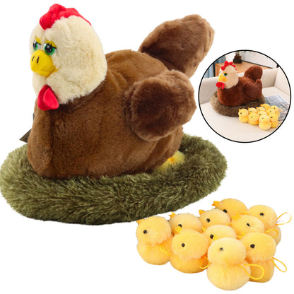 Plyšová slepice s kuřátky v hnízdě – 10 ks – interaktivní hračka