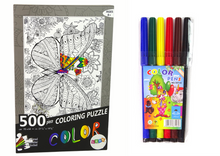 Puzzle k vybarvení 500 dílků s motivem motýla a fixů