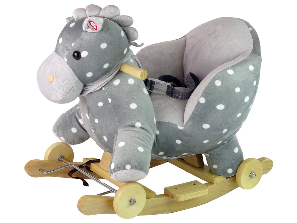 Houpací koník Little Dots 46 cm s hudbou – šedý s puntíky