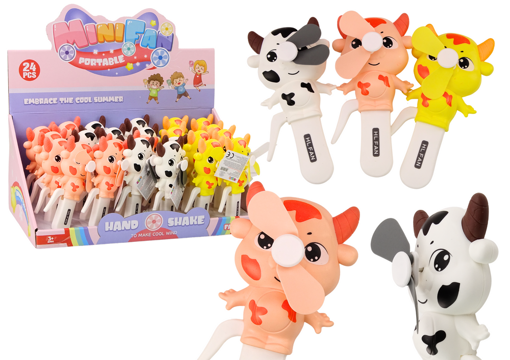 Ruční větrník ve tvaru kravičky pro děti – 3 barvy