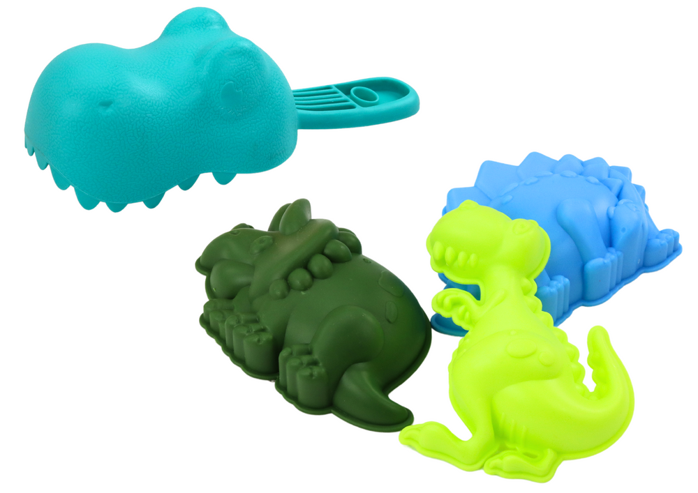 Sada na písek s dinosaury, 7 dílů – kbelík, cedník, mlýnek