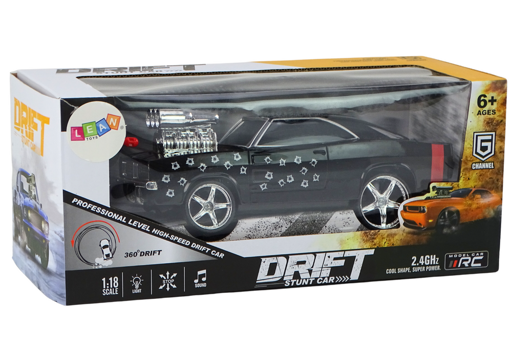 RC auto 1:18 s driftem 360° a světly – černé