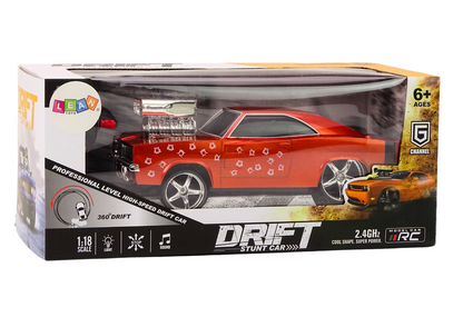 RC auto 1:18 s driftem 360° a světly – červené
