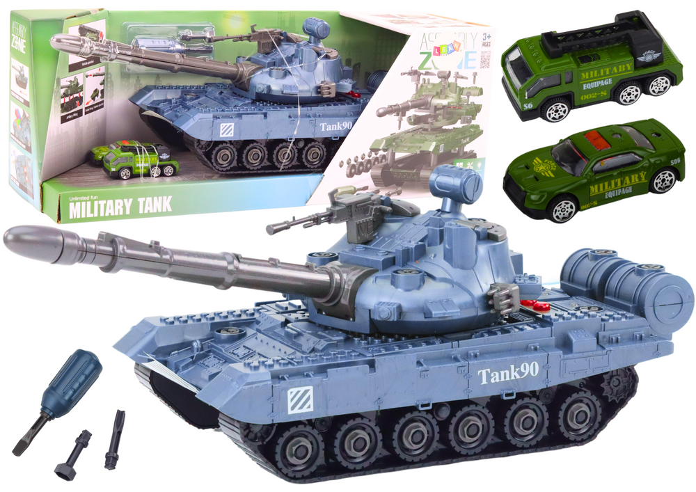 Tank vojenské vozidlo na rozebírání se zvuky a světly – modrý