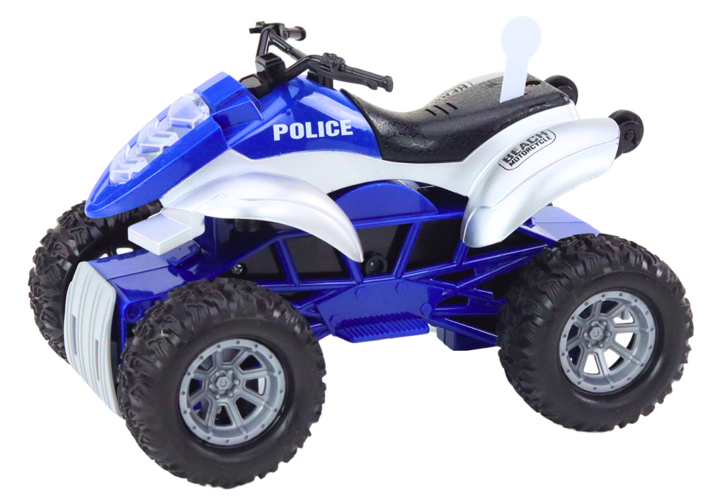 Policejní čtyřkolka s přívěsem a motorovým člunem pro děti
