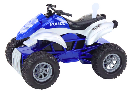 Policejní čtyřkolka s přívěsem a motorovým člunem pro děti