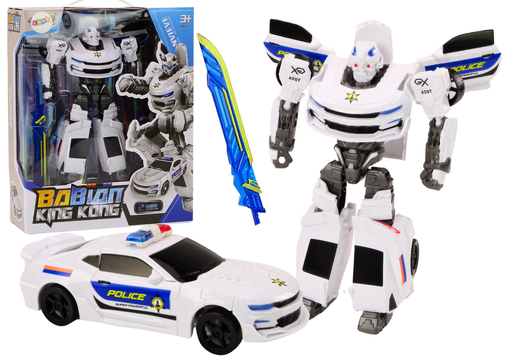 Transformující se policejní auto 2v1 s robotem – bílé