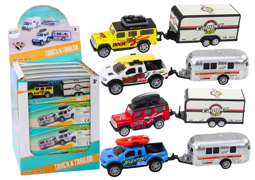 Terénní auto s přívěsem a karavanem – kovový pohon