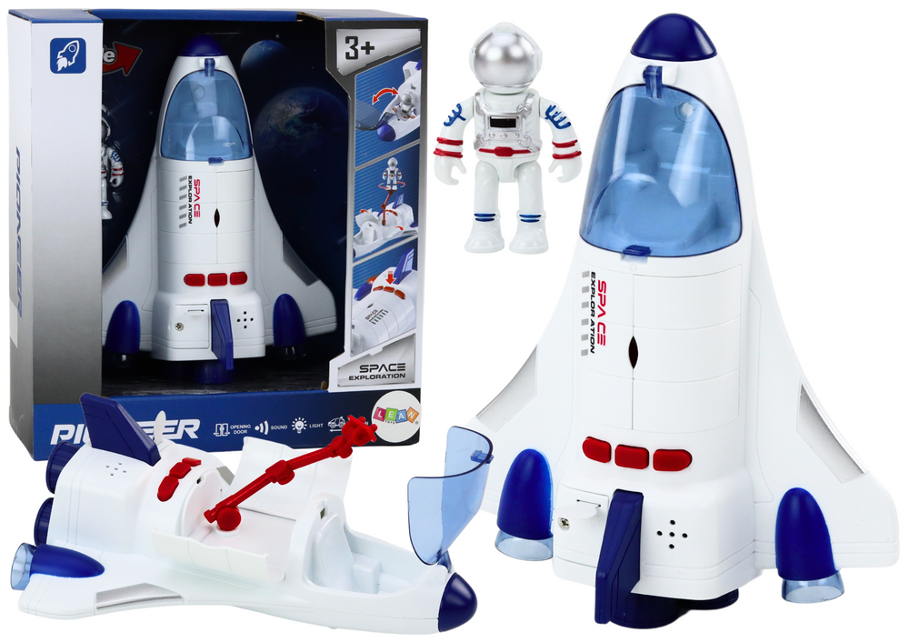 Vesmírná loď s kosmonautem, světly a zvuky – bílá