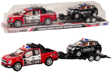 Policejní pickup s odtahovým přívěsem a terénním autem – Police Set