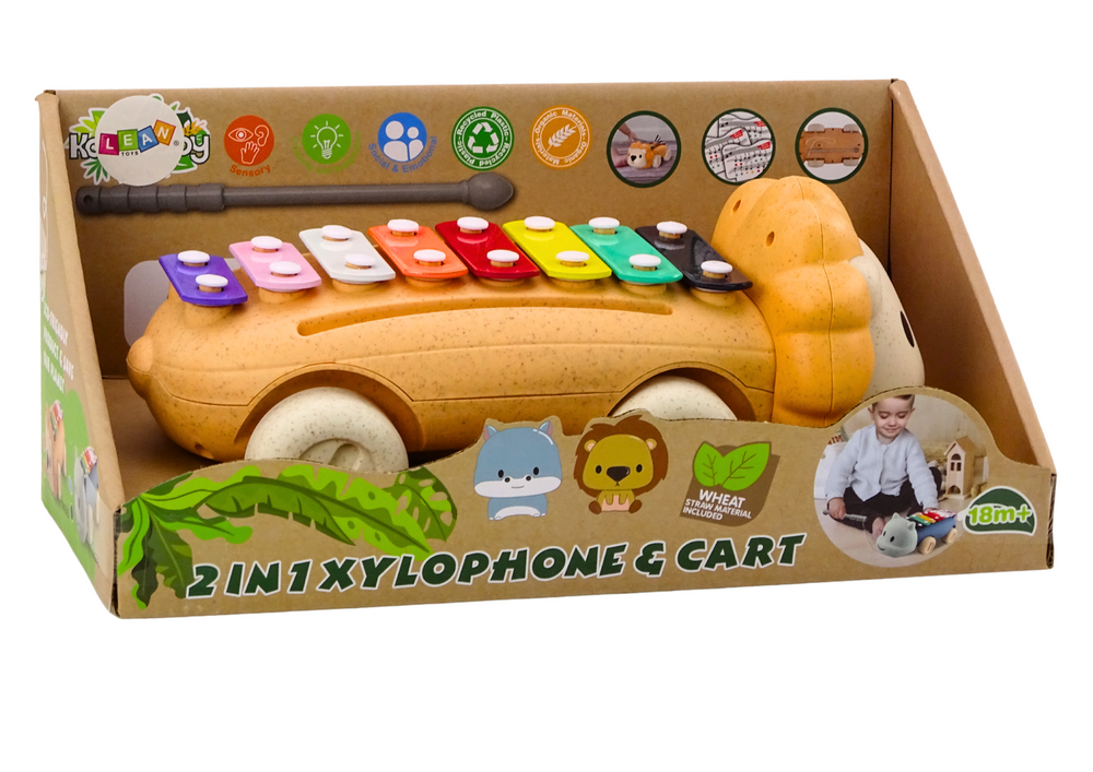 Xylofon lev na kolečkách – barevný hudební nástroj pro děti
