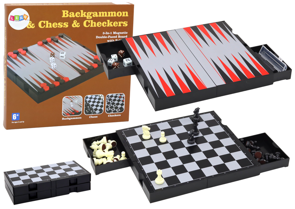 Magnetická hra 3v1 – šachy, dáma a backgammon