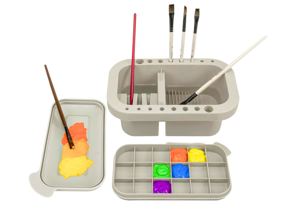 Organizér na štětce s mycí nádobou – 3 přihrádky