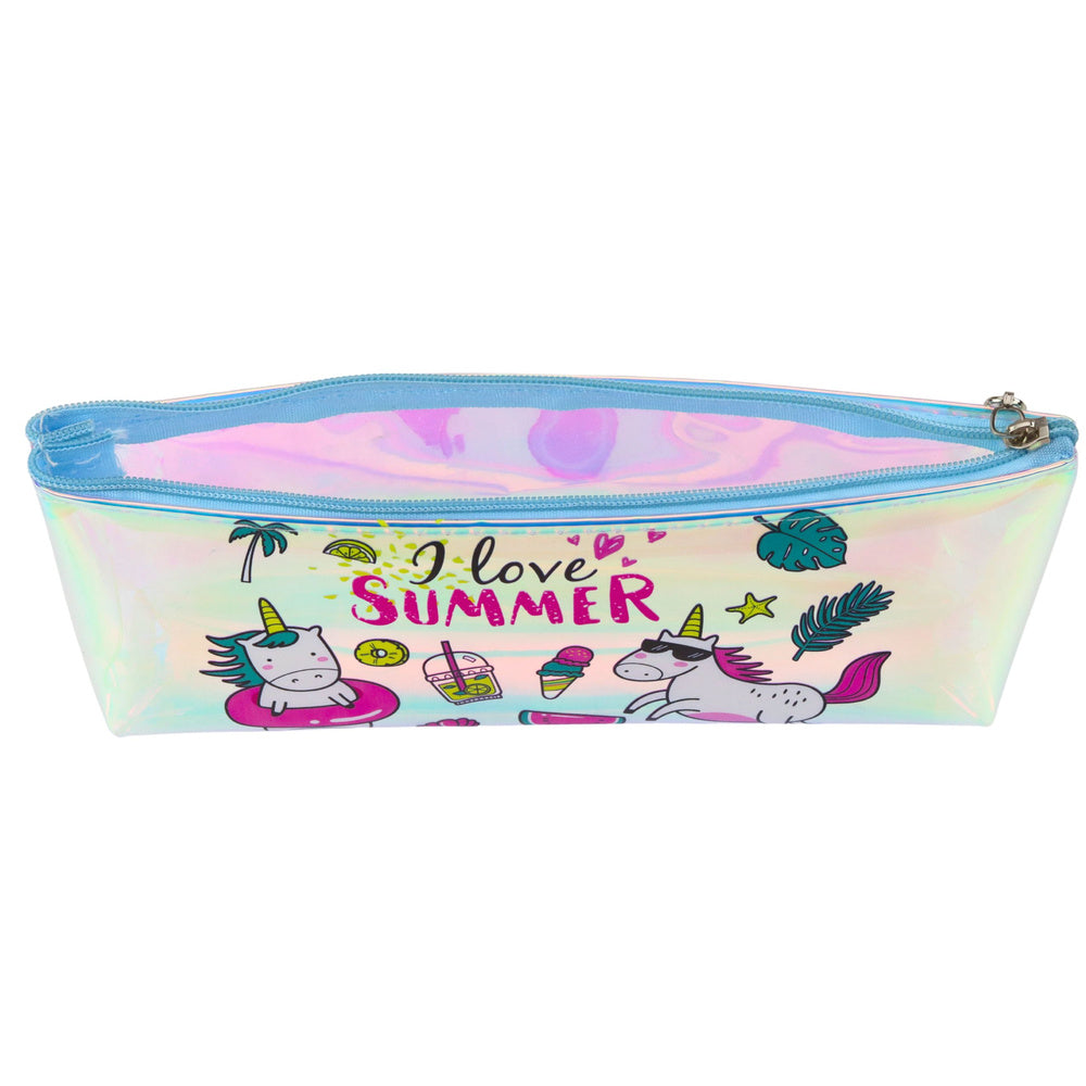 Holografický penál s jednorožci a letním motivem – 20×8 cm