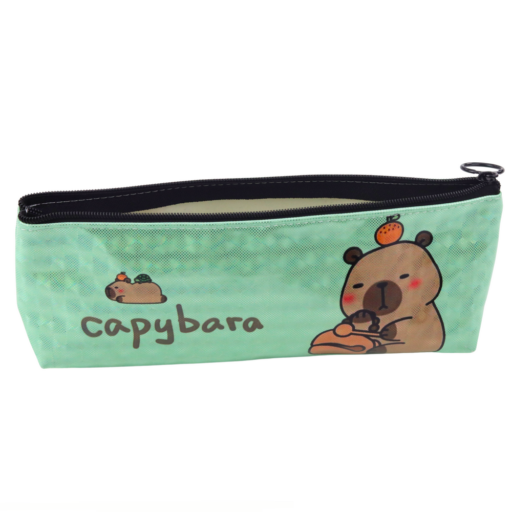 Školní penál Kapybara metalický třpytivě zelený