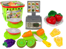 Košík s ovocem a zeleninou na krájení s váhou a příslušenstvím