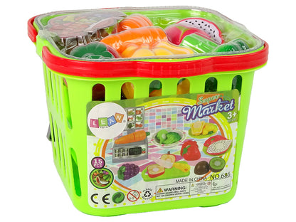 Košík s ovocem a zeleninou na krájení s váhou a příslušenstvím