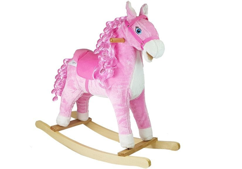 Houpací kůň se zvuky a pohyblivou tlamou růžový 74 cm