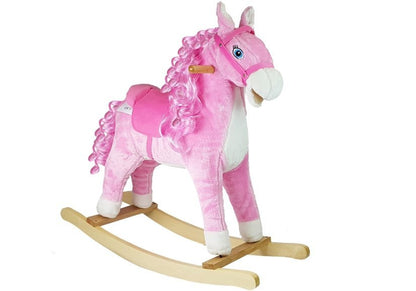 Houpací kůň se zvuky a pohyblivou tlamou růžový 74 cm