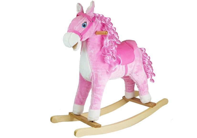 Houpací kůň se zvuky a pohyblivou tlamou růžový 74 cm