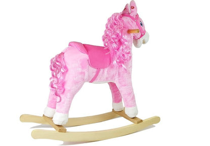 Houpací kůň se zvuky a pohyblivou tlamou růžový 74 cm