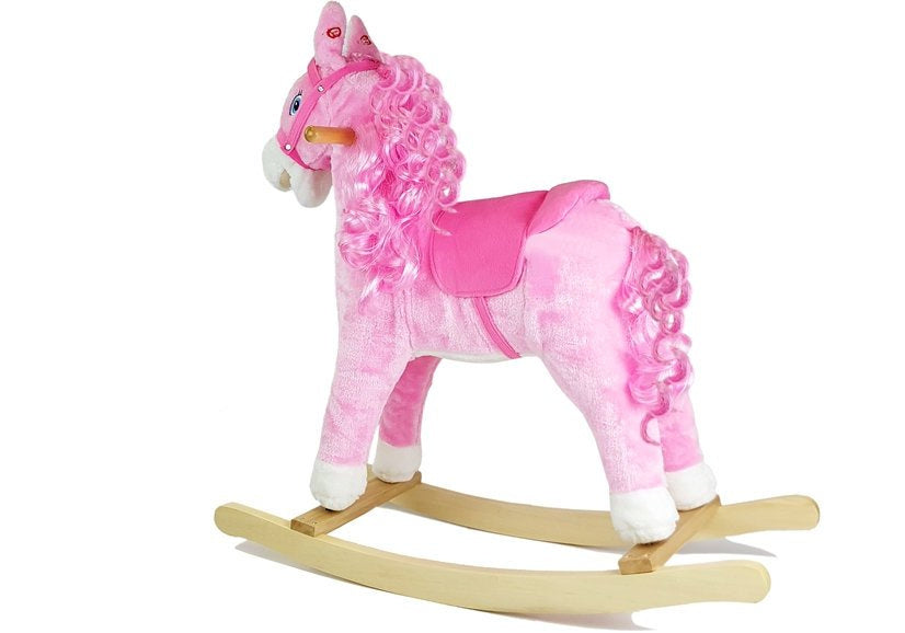 Houpací kůň se zvuky a pohyblivou tlamou růžový 74 cm