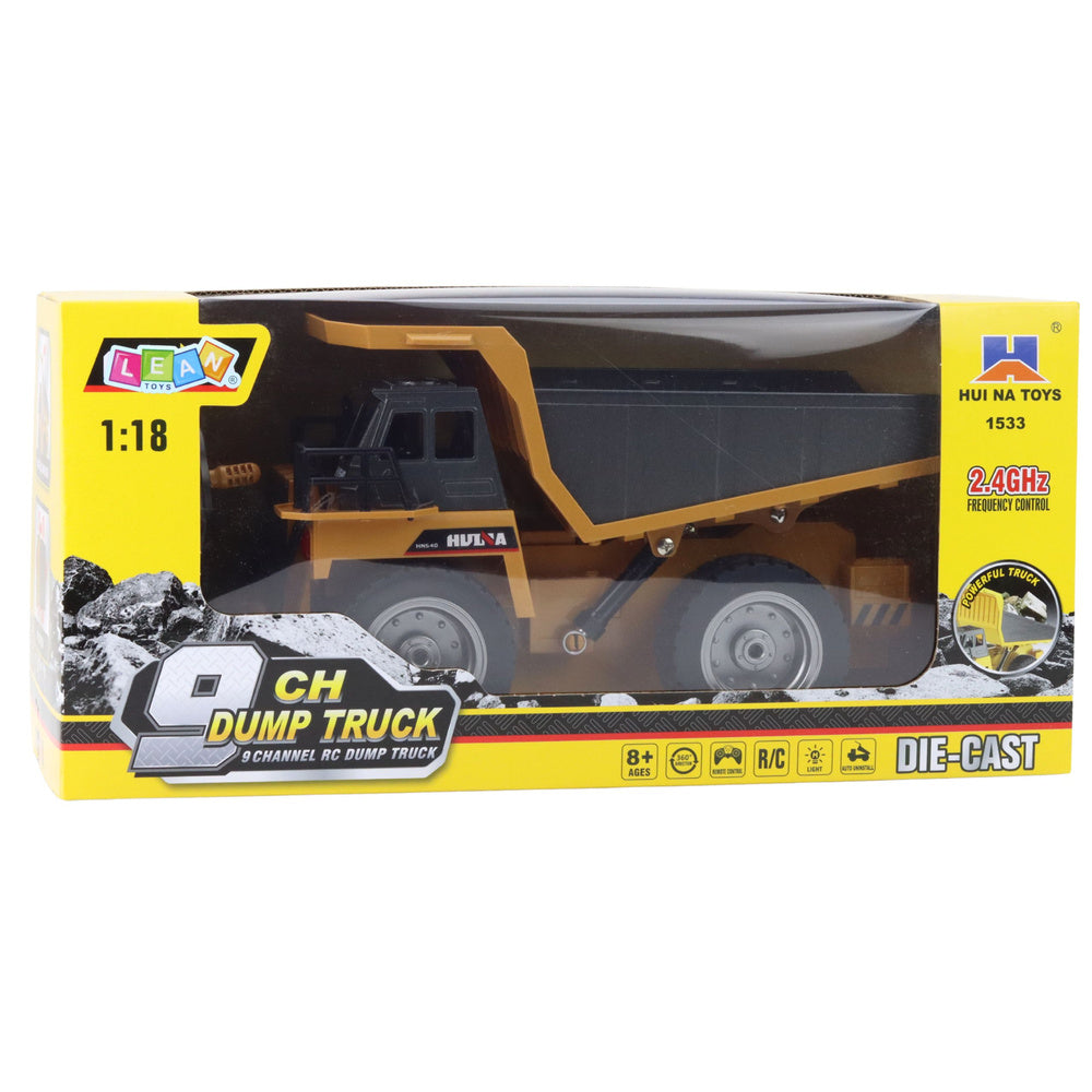 RC sklápěč Huina 1:18 s 9 kanály – žlutý