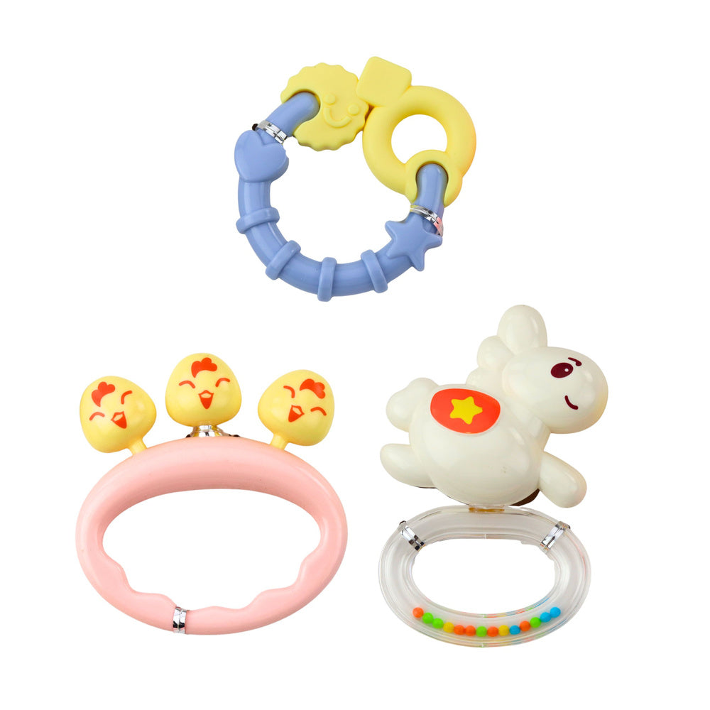 Sada chrastítek a kousátek pro miminka v pastelových barvách – 7 ks