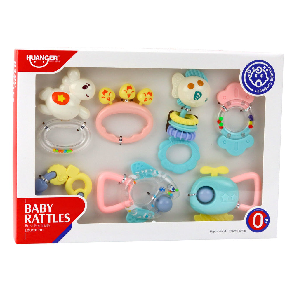 Sada chrastítek a kousátek pro miminka v pastelových barvách – 7 ks