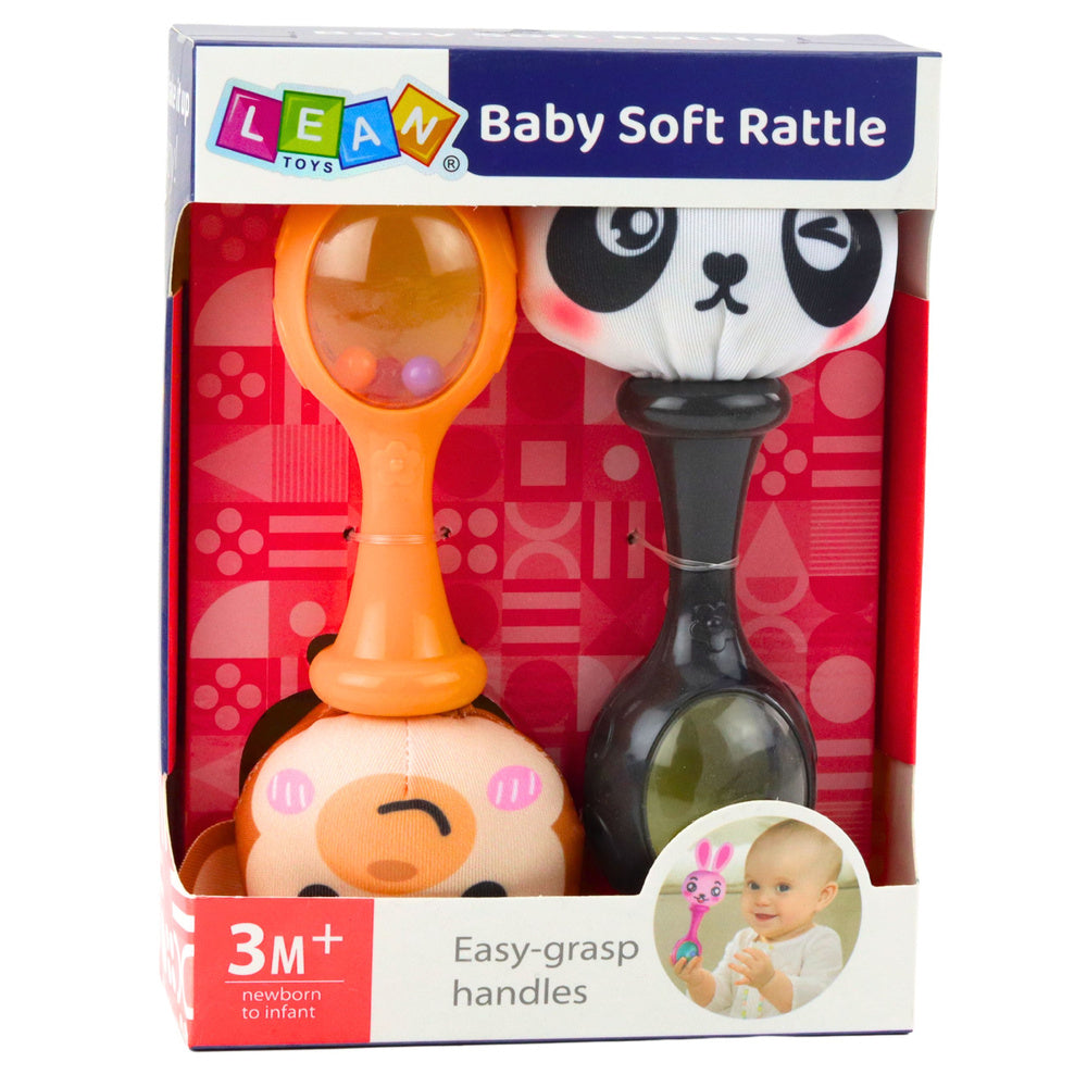Sada chrastítek s měkkými míčky – opička a panda, 2 ks