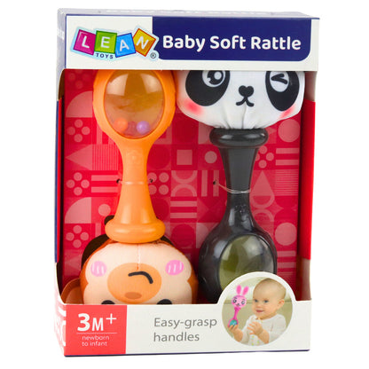 Sada chrastítek s měkkými míčky – opička a panda, 2 ks