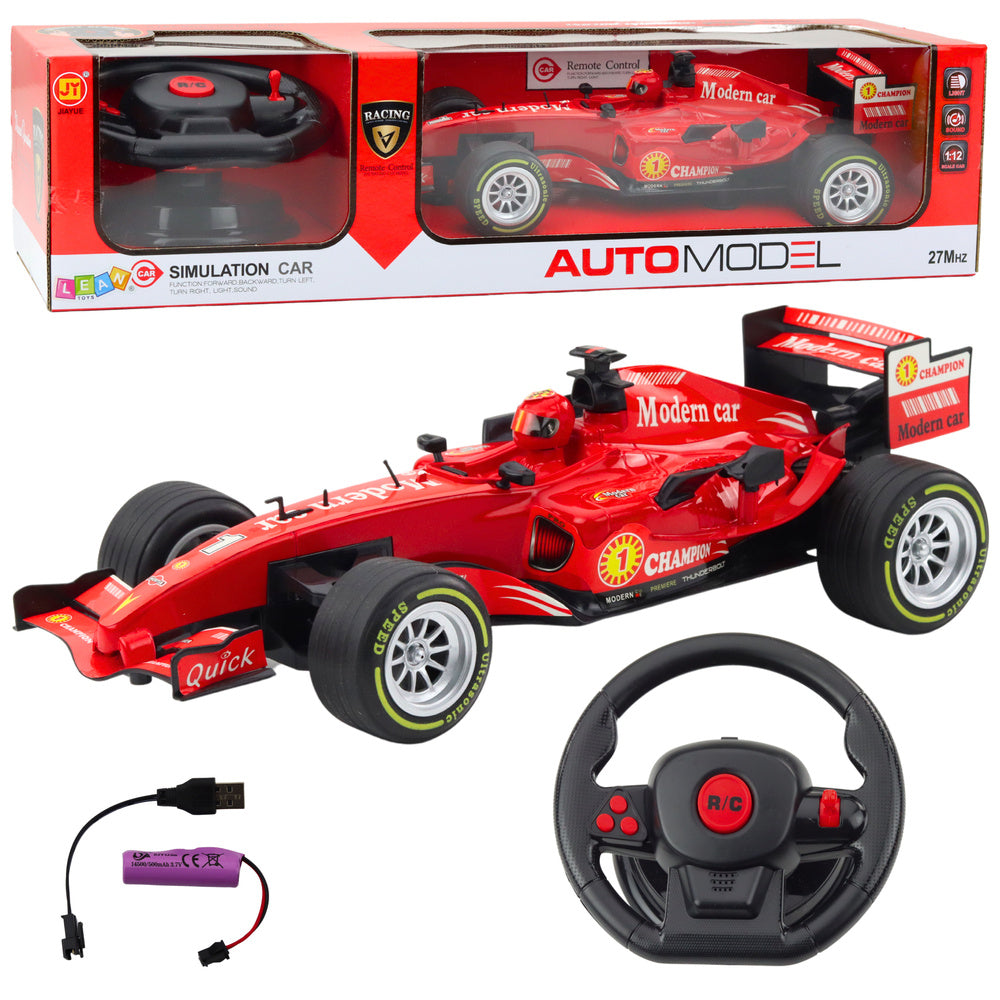 RC závodní auto s volantem, světly a zvuky 1:12 – červené