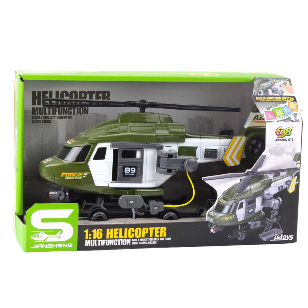 Vojenský vrtulník 1:16 se světly, zvuky a hákem – khaki