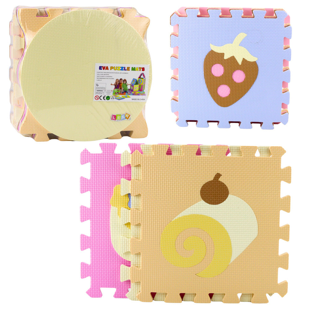 Pěnová puzzle podložka s ovocem a sladkostmi, 16 dílů – EVA