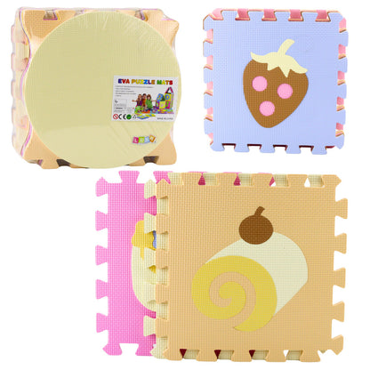 Pěnová puzzle podložka s ovocem a sladkostmi, 16 dílů – EVA