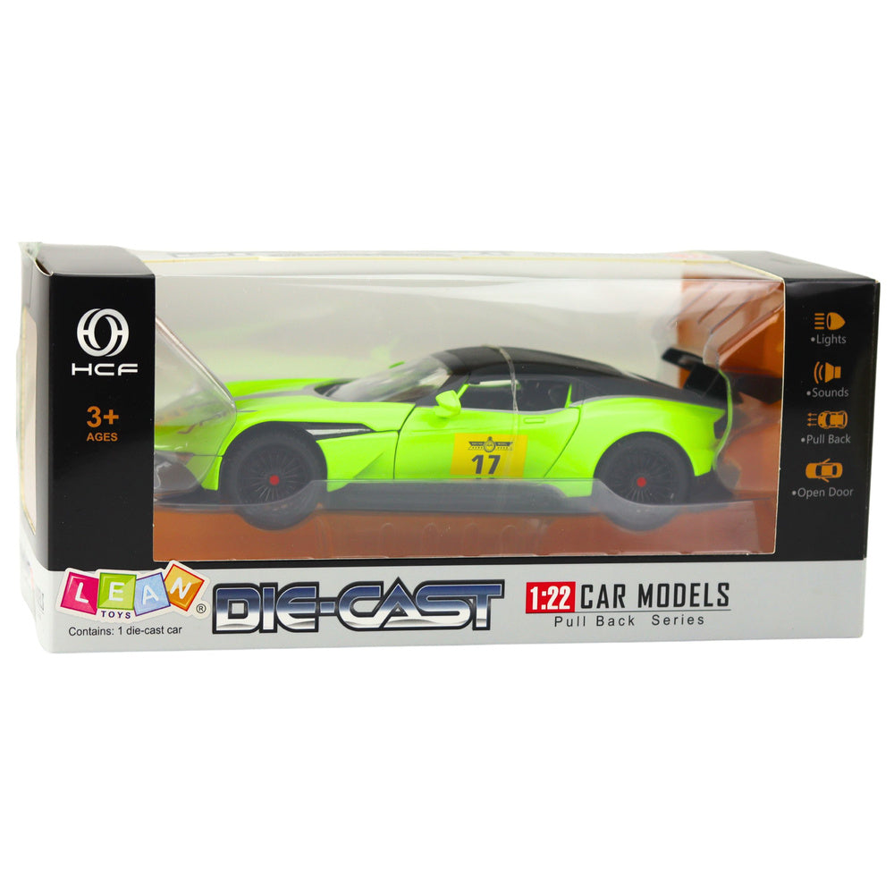 Sportovní auto se zpětným natažením, světly a zvuky – zelené 1:22