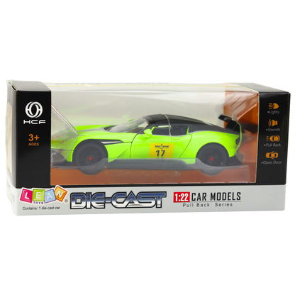 Sportovní auto se zpětným natažením, světly a zvuky – zelené 1:22