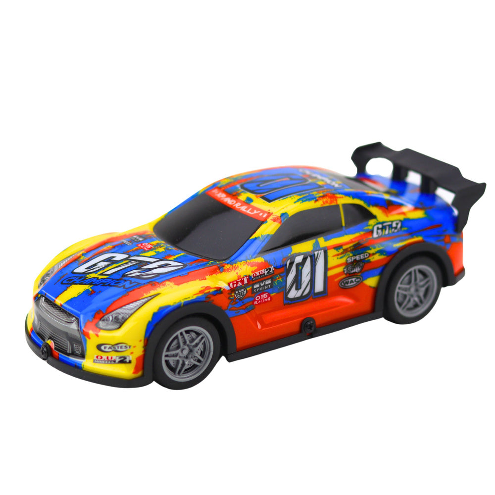 RC závodní auto se svítícím karosérií – modré a žluté