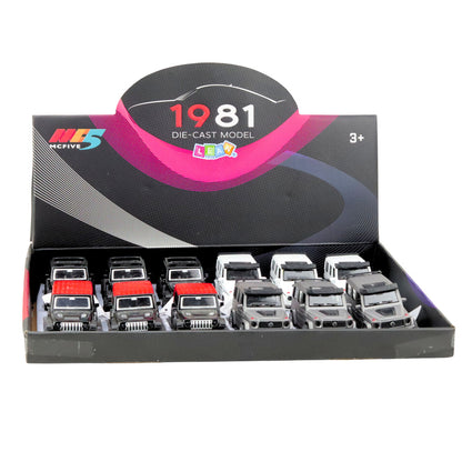 Kovové terénní auto s pull-back pohonem a otevíracími dveřmi