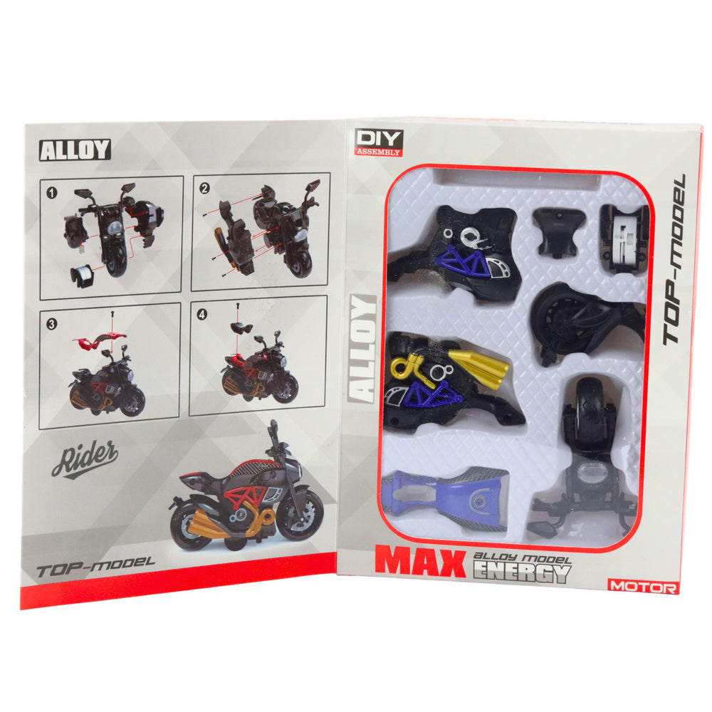 Motocykl k sestavení 1:14 DIY – modrý kovový model